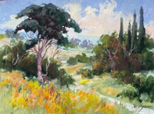 Pintura de Paisaje EVA SZORC Original Óleo Sobre Lienzo CAMINO A LA PLAYA 24" X 18" - Imagen 1 de 1