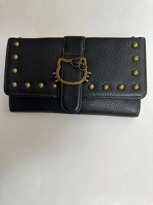 Cartera de cuero negra Hello Kitty grande plegable nueva sin etiquetas Foto 1 de 4