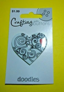 CRAFTING with BUTTONS  1 1/2" BLACK  & WHITE /RED HEART  1 CARD=1 BUTTON Lot C13 - Picture 1 of 1