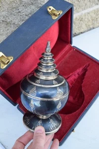 Bel ciborio vecchio tutto sterling 7" rito orientale in custodia (stupa buddista) CA114 - Foto 1 di 12