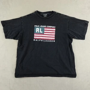 Polo Jeans Co T Shirt Mens S Black USA Short Sleeve Crew Neck Printed Flag VTG - Picture 1 of 14