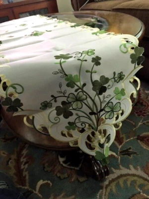 Irish St Patrick's day Table Runner Lucky Clover Shamrock Table Runner 70"x15" - Image 1 of 4