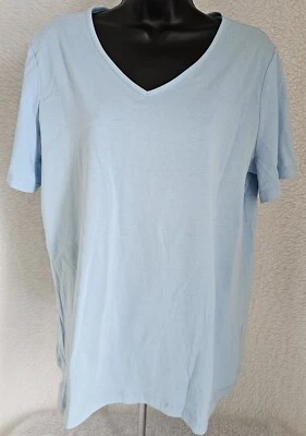 Coral Bay Womens Shirt Top Blouse Size L Large Short Sleeve V Neck Blue - Image 1 of 4