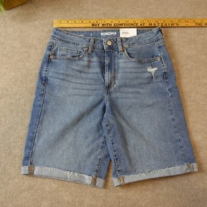 High Rise Denim Bermuda Shorts Size 8 Light to Medium Wash Zip Fly - Picture 1 of 15