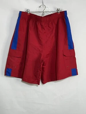 Open Trails Red With Blue Stripes Swim Trunks Men’s 2XL XXL Mesh Drawstring - Image 1 of 4