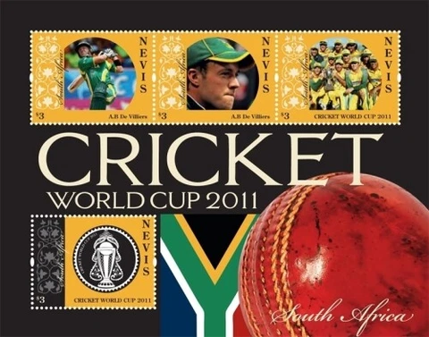 Nevis 2011 - 10th Cricket World Cup - Souvenir Sheet w/ 4 Stamps - SC 1666 Cover