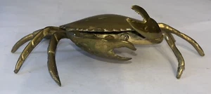 Vintage MCM Brass Crab w/ Hinged Lid, Ashtray ~ Trinket Box - Bild 1 von 16