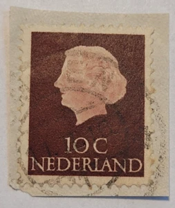 Franqueo de los Países Bajos ~ Reina Juliana ~ Sello marrón 10₵ ~ Usado/Publicado ~ 1953 ~ O35 - Imagen 1 de 6