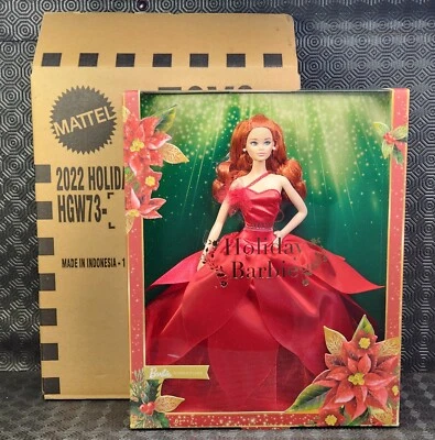 Mattel Walmart Exclusive 2022 Holiday Barbie Doll Red Hair Red Gown 2022 # HGW73 - image 1 of 4