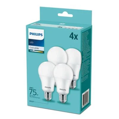 Kit 4 Lampadine Led Philips 10w - 75w E27 Luce bianca fredda 4000°K - Immagine 1 di 2