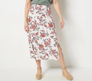 Falda midi estampada Candace Cameron Bure con abertura lateral natural cálida pequeña S *NUEVA* - Imagen 1 de 1