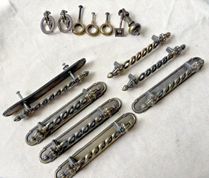 Mixed Lot 13 Vintage Antique Brass Cabinet Drawer Pulls Handles Japan - Picture 1 of 9