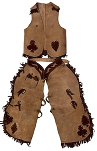 Conjunto de gorras y chalecos vaqueros de cuero vintage para niños ropa occidental/rancho/rodeo - Imagen 1 de 13