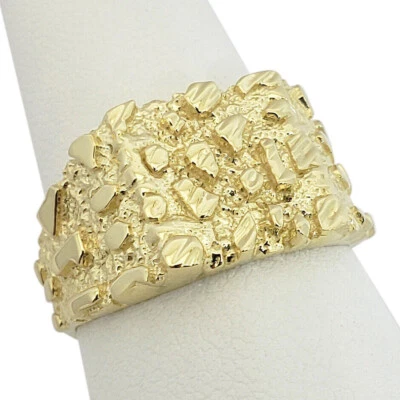 Solid 14K Yellow Gold Large Diamond Cut Mens Nugget Ring, Size 5 - 15 - Image 1 of 4