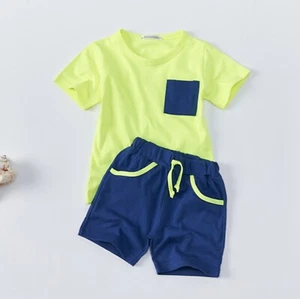 Kids clothes/Children Fluorescent Pocket top and bottom 2 Piece set - Picture 1 of 2