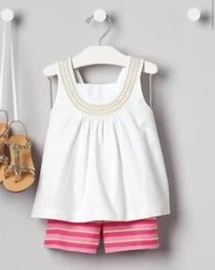 Janie & Jack Girls White Top sz 6 Shorts sz 5 Pink Orange Striped Resort Set - Picture 1 of 16