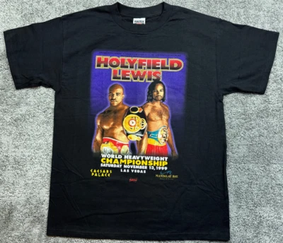 Camisa de Boxeo Vintage Grande Lennox Lewis Holyfield Las Vegas 1999 Campeón Tultex Foto 1 de 4