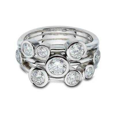 Impresionante Anillo de Baile Burbuja Diamante Redondo 100% Natural 1.68 GH/VS-SI, Platino Foto 1 de 4