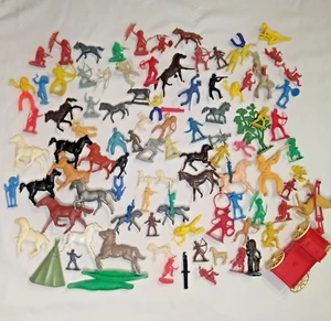 Vintage WESTERN Plastic Figures Cowboys Indians Marx Wagon MPC Tim Mee Mixed Lot - Picture 1 of 10