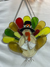 Turkey Stained Glass Suncatcher W Chain 10.5" x 9 3/4" " Hand Made Thanksgiving