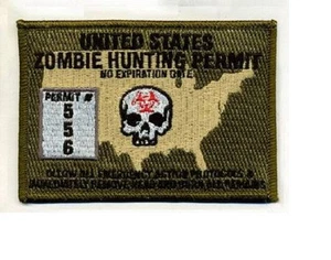 Morale Patch - ZOMBIE HUNTING PERMIT - USA - MULTICAM Tan US pattern New Custom - Picture 1 of 3