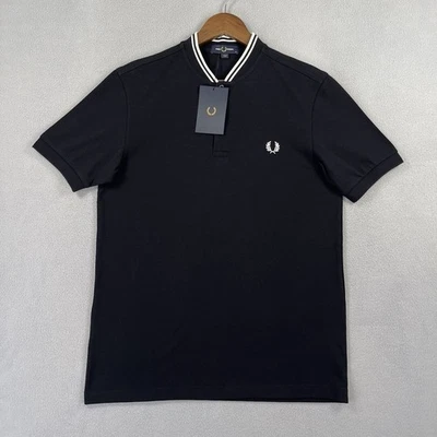 Camisa Polo Fred Perry Para Hombre Mediana Negra Cuello Bombardero Piqué Logo Diseñador Nueva con Etiquetas Foto 1 de 4