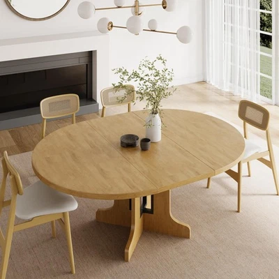 59" Round Extendable Dining Room Table for 6, Modern Oval Kitchen Table with ... - Image 1 of 4