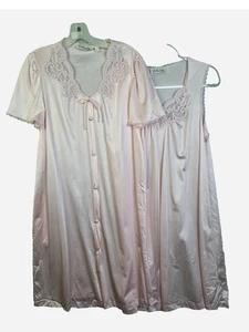 Collectibles JC Penney Nylon Gown & Robe Women Medium Pink Sleepwear Set Classic - Picture 1 of 13