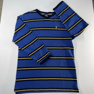 Camisa Polo Ralph Lauren Para Hombre XL Azul Amarillo Rayas Manga Larga Cuello en V Algodón - Imagen 1 de 7