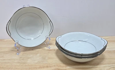 4 Noritake Whitehall 6115 White Floral Platinum Trim Lugged Cereal Bowl - image 1 of 4