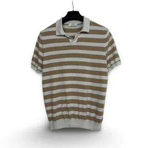 Mauro Ottaviani Polo Shirt Knit Silk Cotton Striped Beige Size 52 - Picture 1 of 8