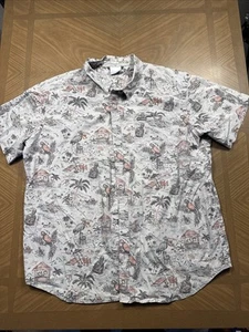 Columbia Shirt Mens XL Grey/Pink Short Sleeve Hawaiian Floral Cotton Button Down - Picture 1 of 7