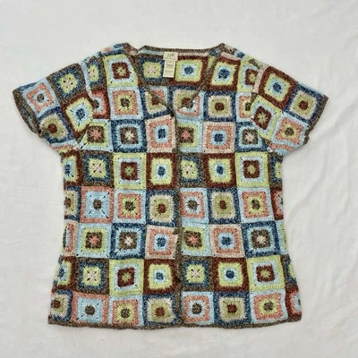 J Jill Patchwork Cardigan Sweater Womens XS Crochet Linen Blend Cottagecore - Image 1 of 4