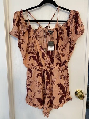TOPSHOP Nordstrom Cold Shoulder Floral Romper Pink & Burgundy Women’s Size S NWT - Image 1 of 4