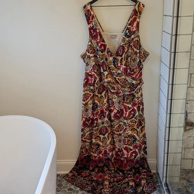 eshakti Women's Plus Size Bohemian V Neck Faux Wrap Maxi Dress Gown 5X 32W - Image 1 of 4