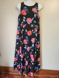 Maxi Vestido de Verano Torrido Negro Azul Rosa Estampado Floral Línea A Sin Mangas 18 2 2X - Imagen 1 de 10
