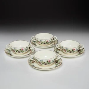 Royal Worcester Fleurette Suppenschalen und Teller Frühling Blumen Vintage 4er Set A - Bild 1 von 7