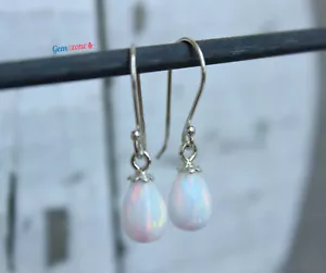 Weißer Opal Träne Ohrringe hängen Sterlingsilber Schmuck Mütter Tagesgeschenk - Bild 1 von 8