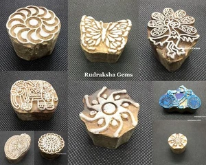 Handgeschnitzte Holzdruckklötze Textilstempel Holz braun Block versch. Designs - Bild 1 von 10