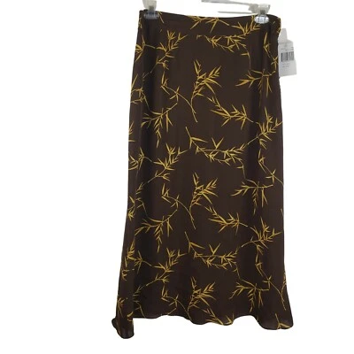 Falda larga acampanada forrada August Silk Logic marrón dorada floral talla 14/44 nueva con etiquetas Foto 1 de 4