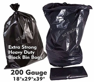 200 Extra Strong Heavy Duty 200 Gauge Black Bin Refuse Bags Sacks - Picture 1 of 2
