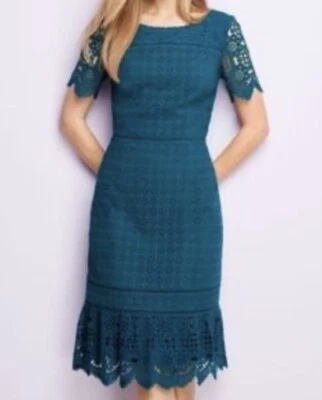 NWT TALBOTS Crochet Lace Overlay Shift Dress Plus Size 16 Petite 16P Teal Green - Image 1 of 4