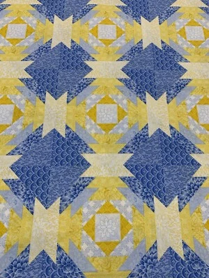 Vintage Cheater Quilt Patchwork Fabric Wide Backing Concord Blue Yellow - Image 1 of 4