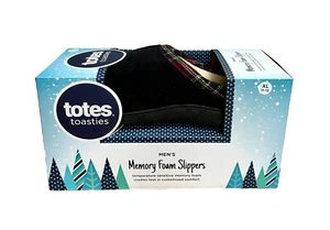 Totes Toasties Mens Slippers Sz XL 11-12 Black Corduroy Memory Foam NEW in Box - Picture 1 of 11