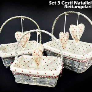 SET 3 CESTINI NATALIZI RETTANGOLARI IN VIMINI E TESSUTO DIAM. 39/34/29 CM GRIGIO - Foto 1 di 1