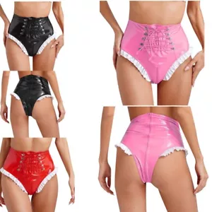 Collant da donna in pelle PVC lucidi frilly cameriere stringate rave abbigliamento da discoteca - Foto 1 di 34
