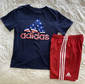 Youth adidas Shirt & Athletic Short Set Outfit, Large (14/16), Flag Patriotic - Picture 1 of 5