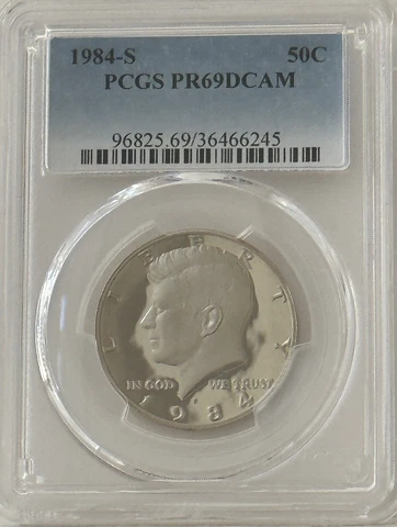 1984-S Proof Kennedy 50c Half Dollar, PCGS PR69DCAM Cover