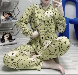 Happy Faces Cartoon Women's Pajama Sets, Sleepwear for Teenagers and Adults - Picture 1 of 4