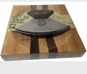 New Alaska Ulu Factory Walnut Wood Handle Knife Etched Wolf Set 7.25” Set - Picture 1 of 7